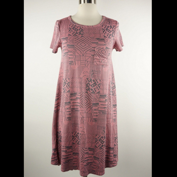 LuLaRoe Carly Dress Lines Pattern In Pink - Picture 1 of 5